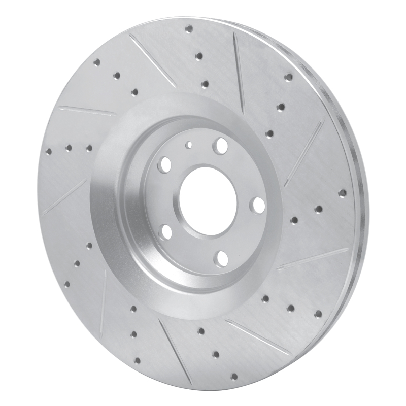 Audi TTS Quattro Brake Rotor (1) - Front Left - R1 Concepts - Drilled & Slotted - Silver - `12-`15